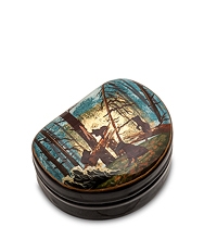 ШК-70/23 Шкатулка Федоскино "Утро в сосновом лесу" (Сусальное золото)