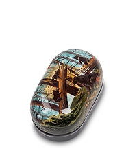 ШК-70/23 Шкатулка Федоскино "Утро в сосновом лесу" (Сусальное золото)