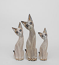 99-012 Фигурка "Кошка" н-р из трех 35,30,25 см (албезия, о.Бали)