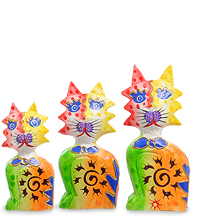 99-254 Фигурка "Кошка" н-р из трех 17,15,12 см (албезия, о.Бали)