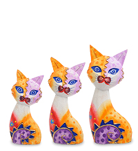 99-255 Фигурка "Кошка" н-р из трех 17,15,12 см (албезия, о.Бали)