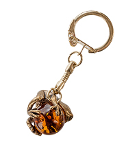 AM- 051 Брелок "Лягушка с шаром" (латунь, янтарь)