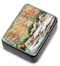 ШК-55/32 Шкатулка Федоскино "Деревенька" Белова