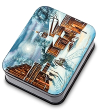 ШК-40/28 Шкатулка Федоскино "Москва Старый город" 10х8,0 Соловьев А.