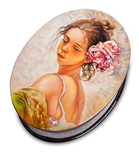 ШК-35/19 Шкатулка Федоскино "Девушка с цветком" исп. Зимин А.