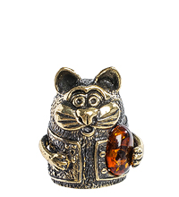 AM-1009 Фигурка "Колокольчик-Котяра" (латунь, янтарь)