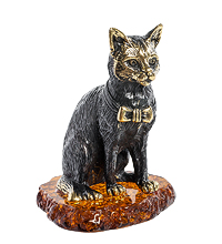 AM-1045 Фигурка "Кот Шеба" (латунь, янтарь)