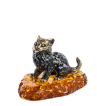 AM-1051 Фигурка "Котик сидящий" (латунь, янтарь)