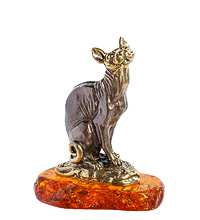 AM-1071 Фигурка "Кошка Корниш-рекс" (латунь, янтарь)