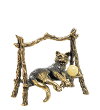 AM-1909 Фигурка "Кот сельский" (латунь, янтарь)