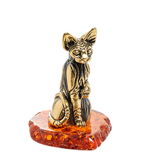 AM-1934 Фигурка "Кошка Сфинкс египетская" (латунь, янтарь)