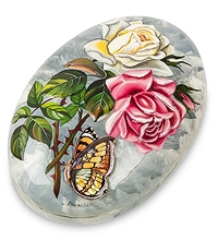 ШК-70/ 6 Шкатулка Федоскино "Бабочка" 9,5х6,5 исп. Яблокова