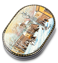 ШК-80/12 Шкатулка Федоскино "Старая Москва зимой" Николаев  13,0х9,5